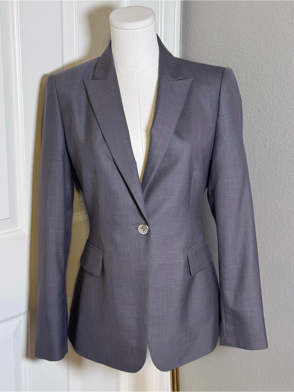 Calvin Klein Women's Gray Single-Button Tailored Blazer